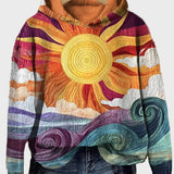 Retro Hoodie su Saulės Spindulio Raštu