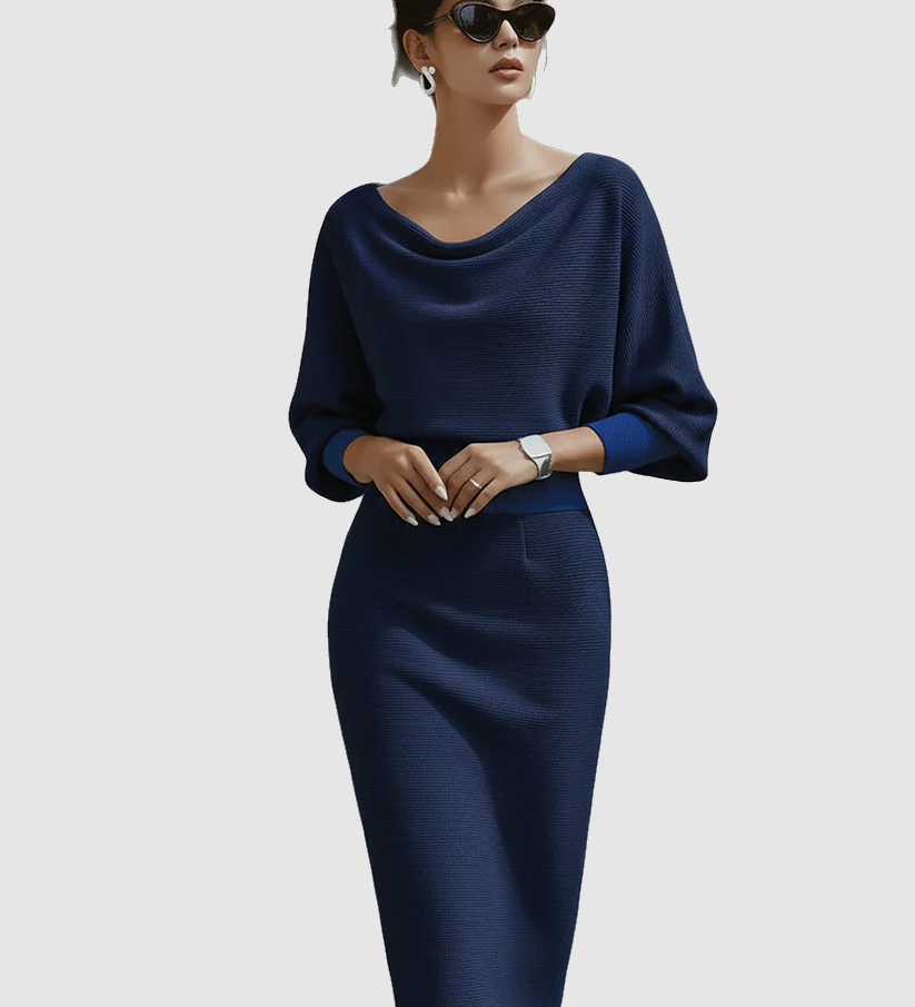 Liora – Elegantiška midi suknelė su drapiruotėmis